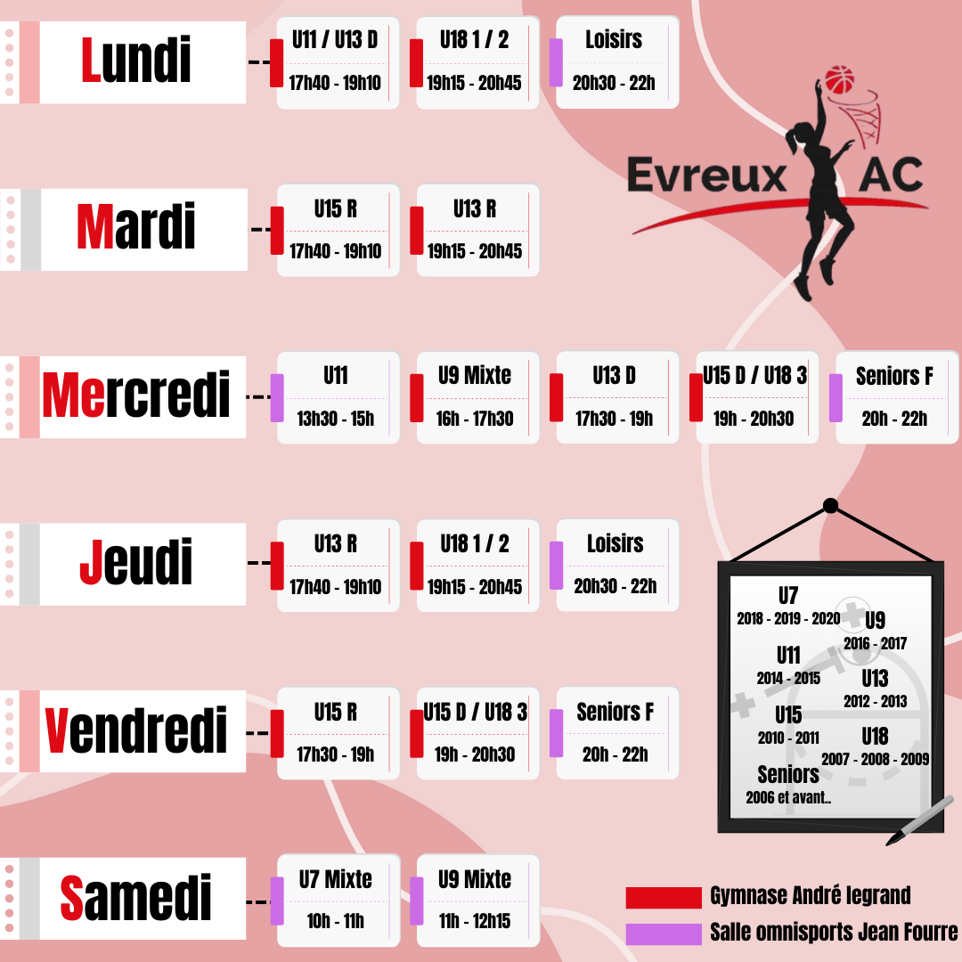 Le planning des entrainements est en ligne !